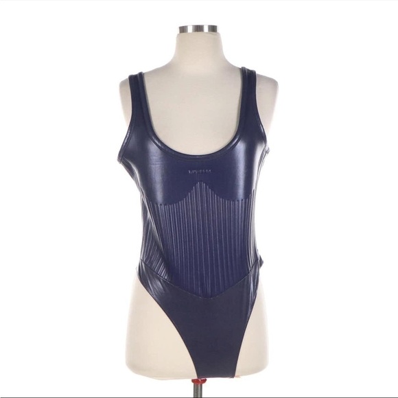 Mugler Shiny Embossed Bodysuit & Midi Leggings Logo Embossed High Shine Luxury - Picture 9 of 17